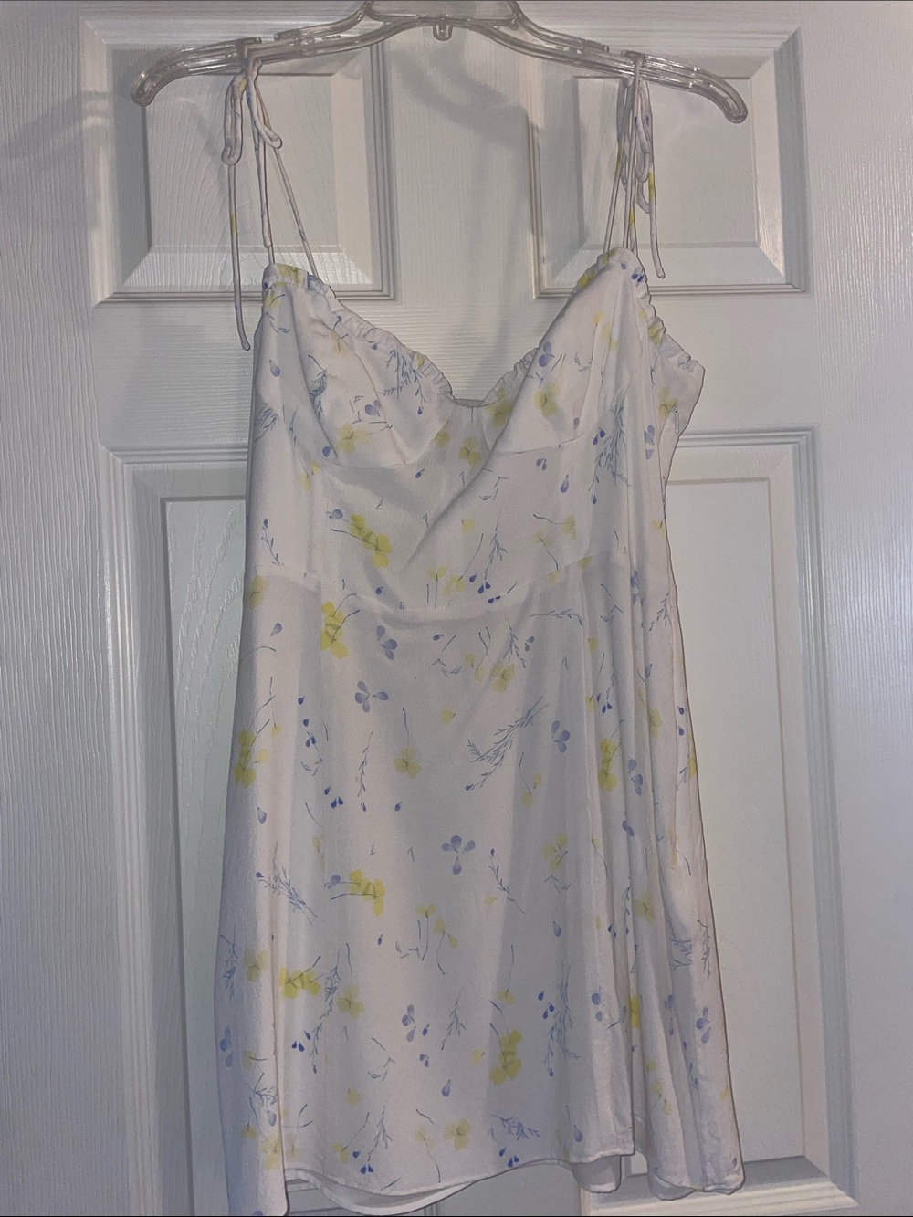 Aritzia Delicate White Floral Slip Dress with Tie Straps